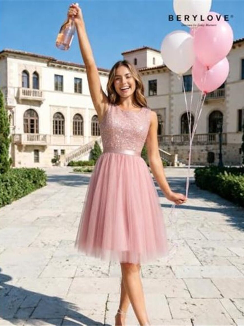 Sequin Dress Vintage A Line Wedding Formal Swing Tulle Dress Tulle Sequin Blush - Picture 2 of 6